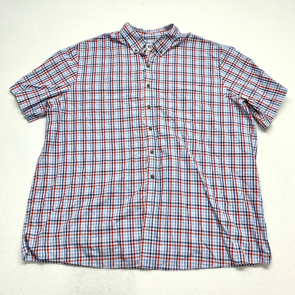 CHAPS Plaid Short Sleeve Button Down Mens Size 2XL Red White Blue Casual Cotton